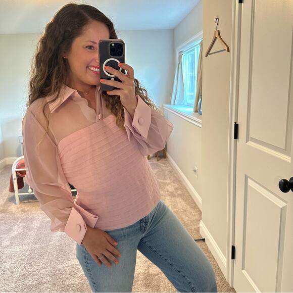 Jovani Pink Pleated Long Sleeve Top Blouse 14 - Picture 3 of 13